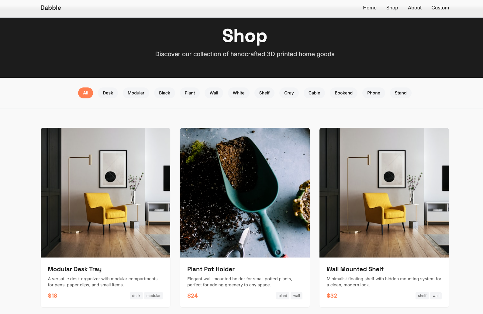 Screenshot of Dabble Demo Site - Demo site for an industrial home goods brand....